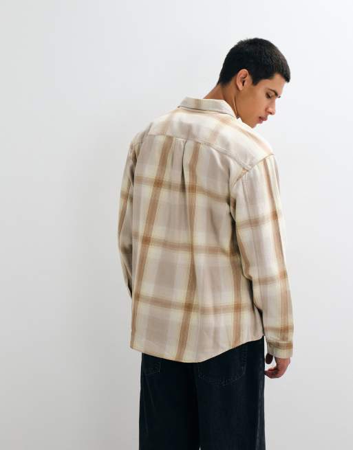 GAP sunwashed twill checked shirt in cream, 5 of 5