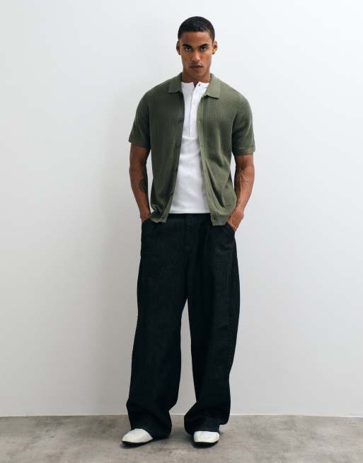 GAP textured button through polo shirt in khaki green, 5 of 5