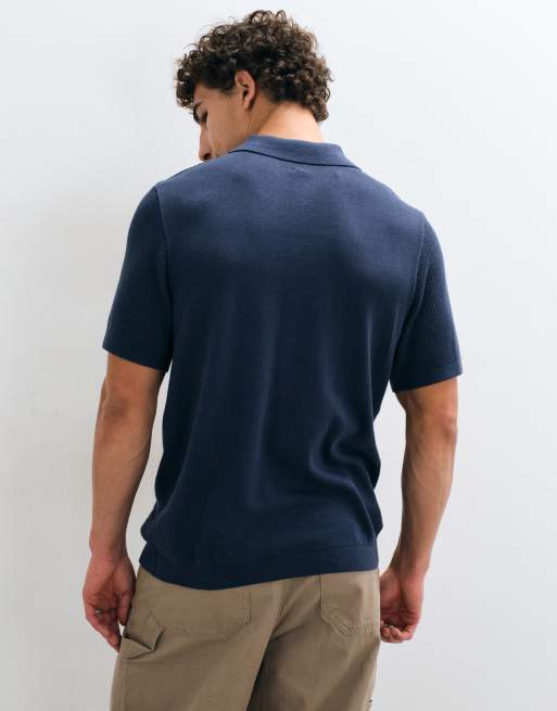 GAP textured button through polo shirt in navy, 4 of 5