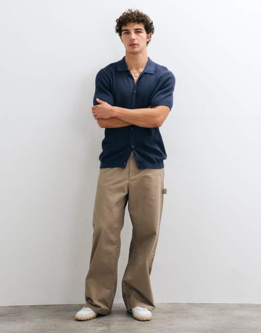 GAP textured button through polo shirt in navy, 5 of 5