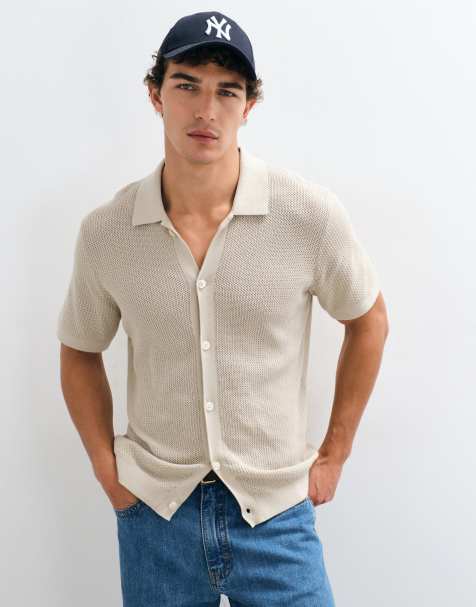 GAP textured button through polo shirt in stone beige - view 1