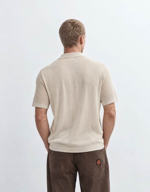 GAP textured button through polo shirt in stone beige, 6 of 10