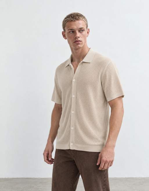 GAP textured button through polo shirt in stone beige, 7 of 10