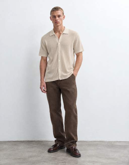 GAP textured button through polo shirt in stone beige, 9 of 10