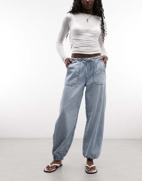GAP tie waist barrel leg jeans in light indigo - view 1