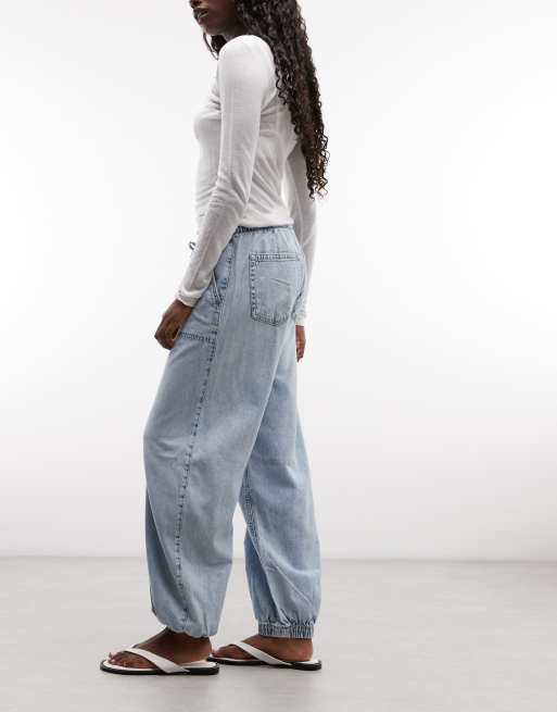 GAP tie waist barrel leg jeans in light indigo, 2 of 5