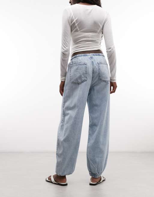 GAP tie waist barrel leg jeans in light indigo, 3 of 5