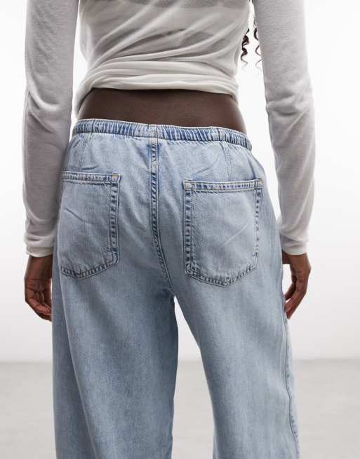 GAP tie waist barrel leg jeans in light indigo, 5 of 5