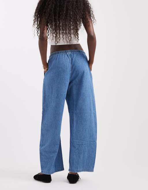 GAP tie waist barrel leg jeans in mid indigo, 3 of 5