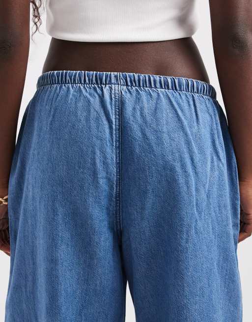 GAP tie waist barrel leg jeans in mid indigo, 4 of 5