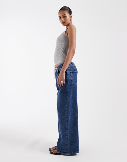 GAP tie waist drawstring wide leg jeans in indigo blue, 2 of 5