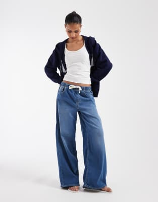 Gap Tie Waist Drawstring Wide Leg Jeans In Green