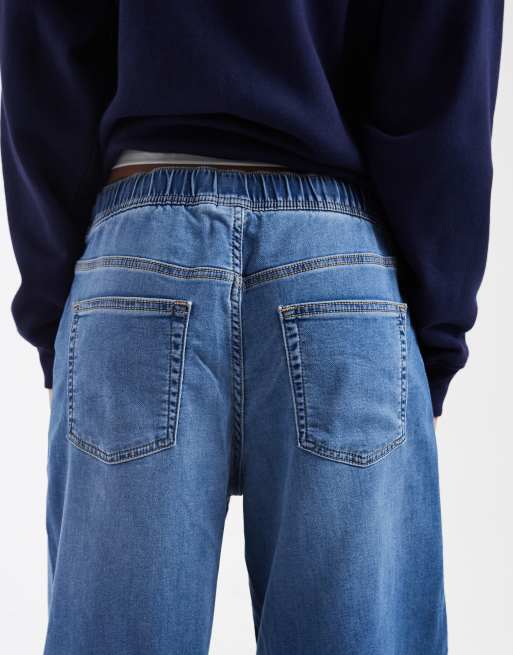 GAP tie waist drawstring wide leg jeans in mid blue, 4 of 5