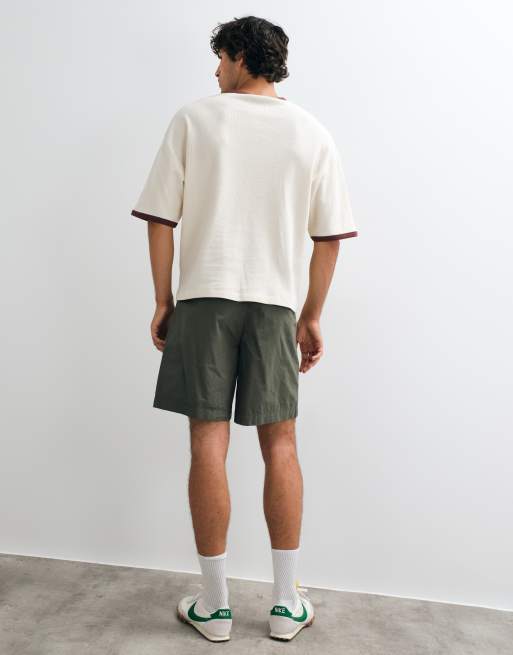GAP tie waist poplin shorts in khaki green , 3 of 5