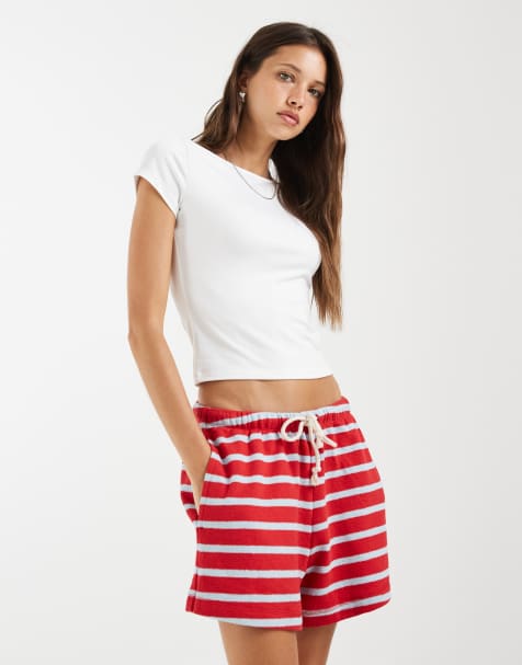 GAP tie waist shorts in red stripe - view 1