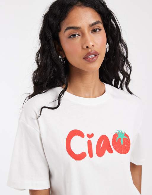 GAP tomato print boxy t-shirt in white, 4 of 4
