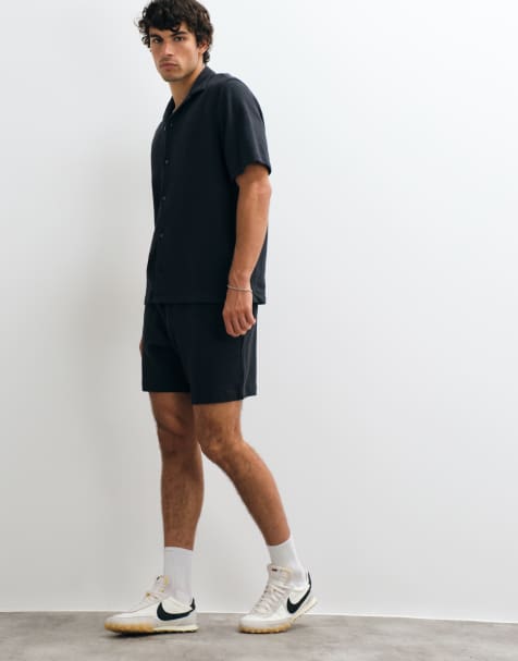 GAP towelling tie waist shorts co-ord in black - view 1