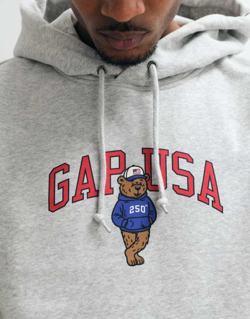 GAP USA bear print hoodie in grey marl, 2 of 10
