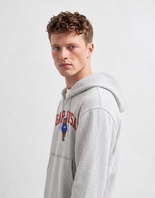 GAP USA bear print hoodie in grey marl, 9 of 10