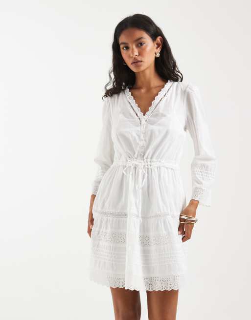 GAP v-neck lace detail cinched mini dress in white, 3 of 4