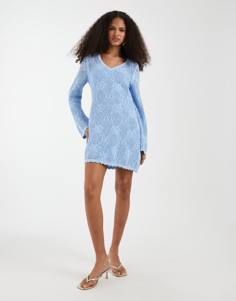 GAP V-neck pointelle mini dress in light blue