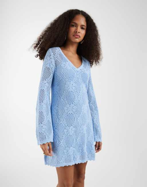 GAP V-neck pointelle mini dress in light blue, 2 of 4