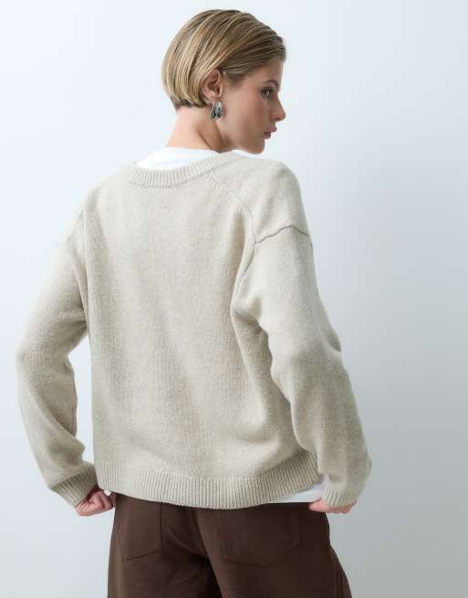 GAP v neck pullover in beige, 3 of 5