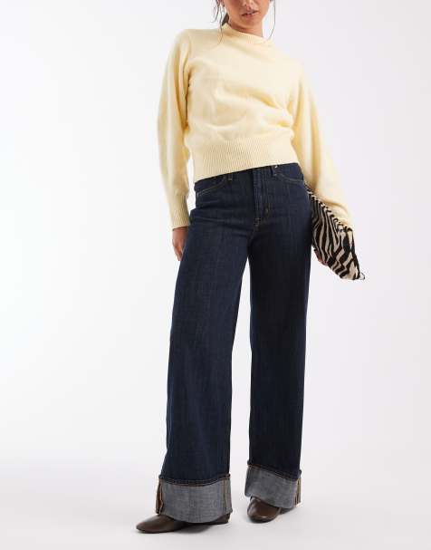 GAP wide leg cuffed jeans in dark wash indigo - view 1