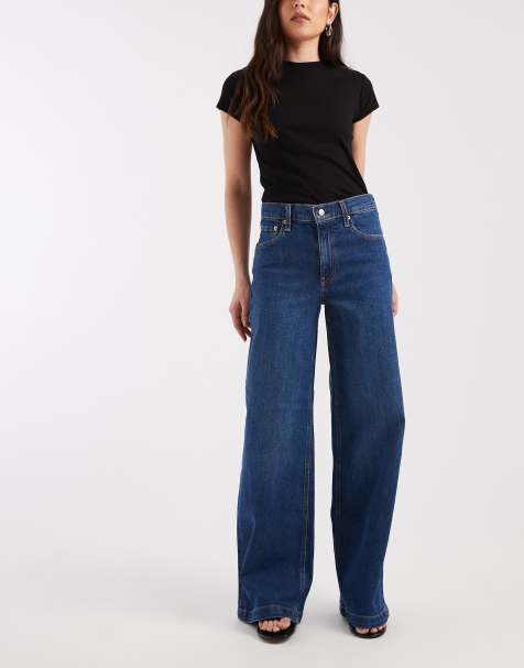 GAP wide leg jean in dark wash blue - view 1