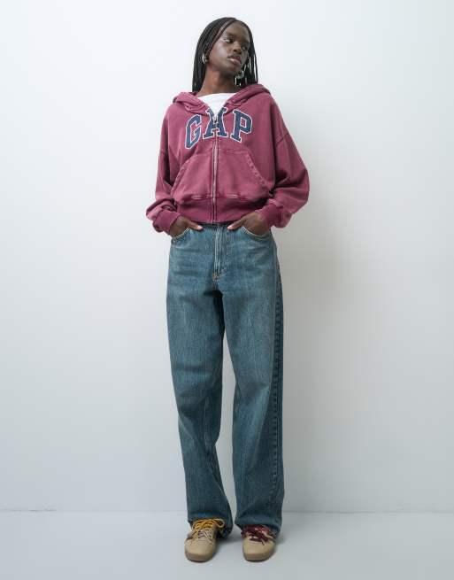 GAPoversized full zip chest logo hoodie in burgundy, 2 of 4