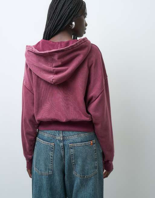 GAPoversized full zip chest logo hoodie in burgundy, 4 of 4