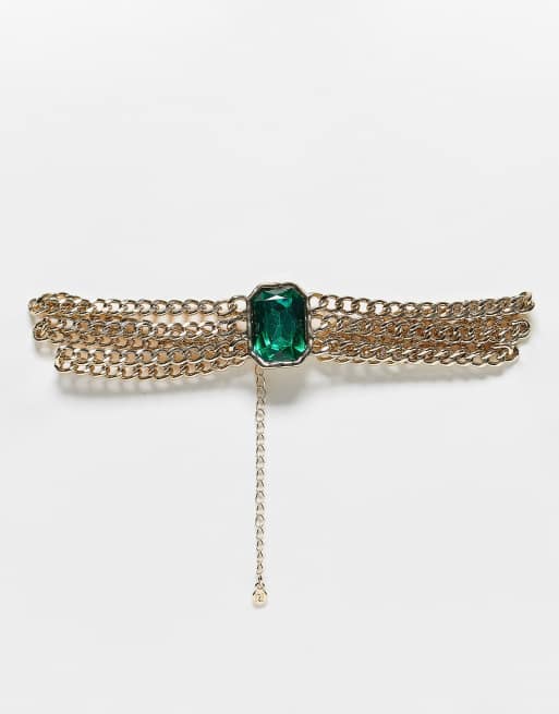 Gargantilla dorada con cristal llamativo de esmeralda de River Island