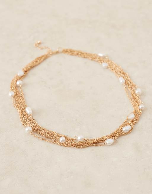 Gargantilla dorada de varias hileras de cadena con perlas sintéticas de ASOS DESIGN Curve, 3 de 3