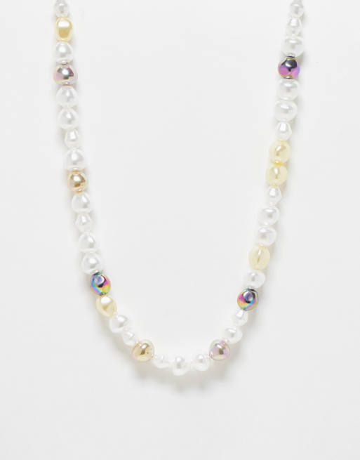 Gargantilla multicolor unisex con perlas sintéticas de Reclaimed Vintage