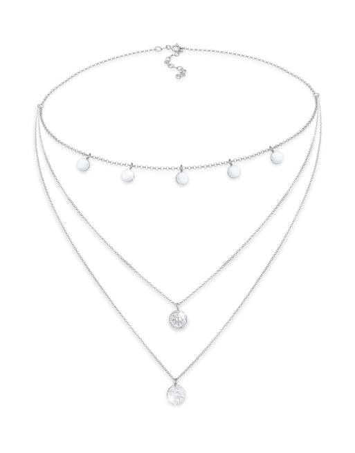 Gargantilla plateada de varias hileras con charms circulares de estilo vintage para mujer de plata de ley 925 de Elli