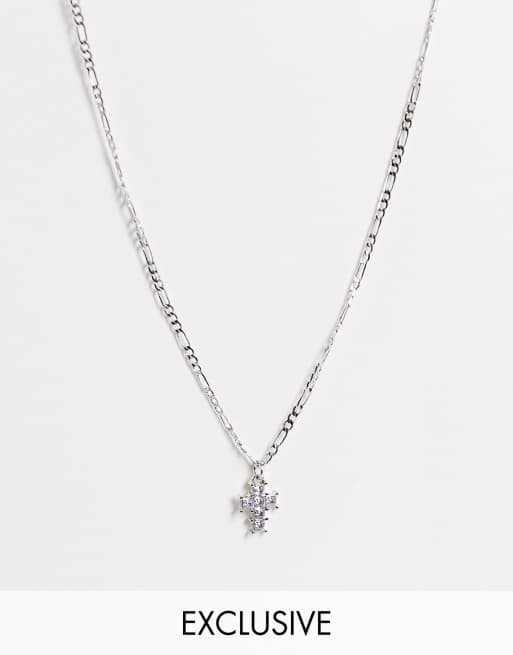 Gargantilla plateada unisex con cruz de cristales de Reclaimed Vintage Inspired, 1 de 4