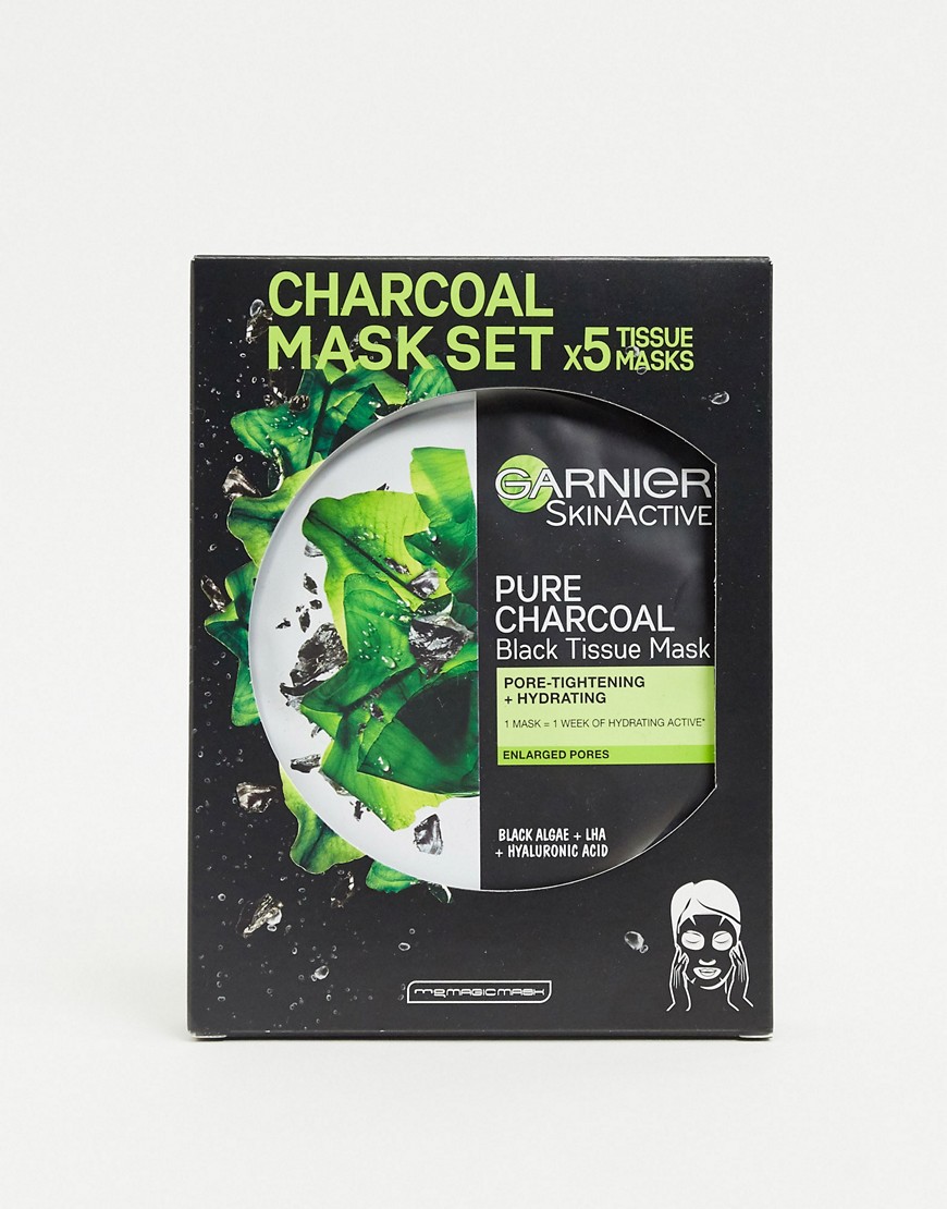 Garnier - Charcoal and Algae Purifying and Hydrating ansigtsmaske og store porer (5 Pakke)-Gennemsigtig