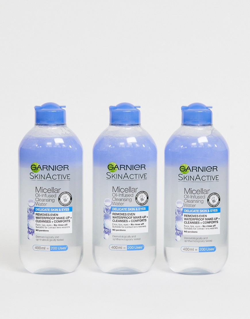 Garnier - Confezione da 3 acqua micellare detergente con olio per pelli delicate e occhi da 400 ml - Risparmia 33%-Nessun colore