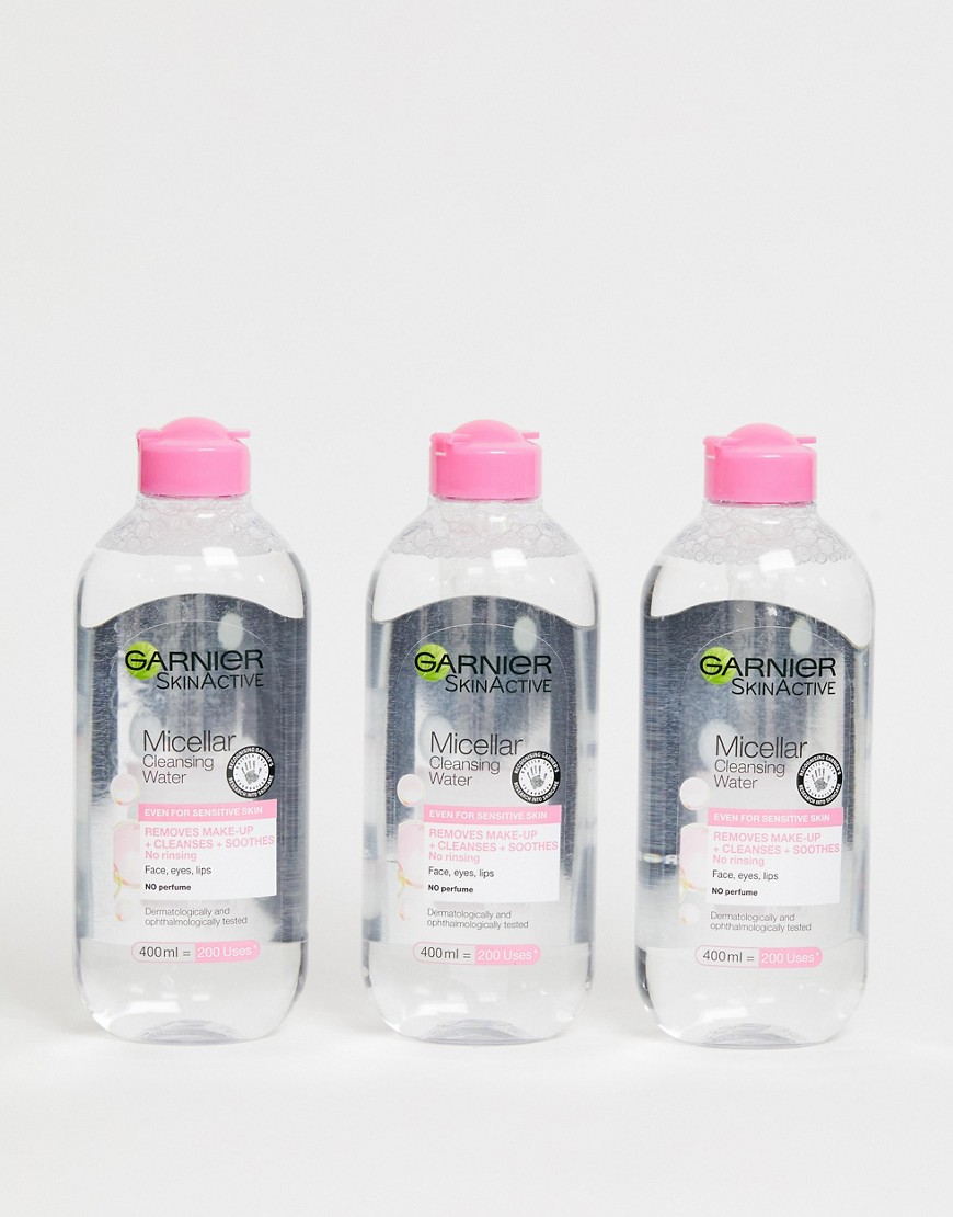 Garnier - Confezione da 3 acqua micellare detergente per pelli sensibili da 400 - Risparmia 33%-Nessun colore