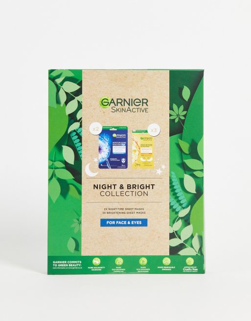Garnier – Night And Bright Sheet Mask Set For Face & Eyes – Set för ansikte och ögon