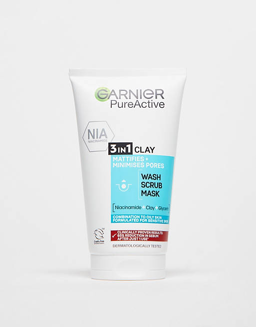 Garnier – Pure Active 3in1 Clay Wash Scrub Mask Oily Skin – Ansiktsrengöring 50 ml