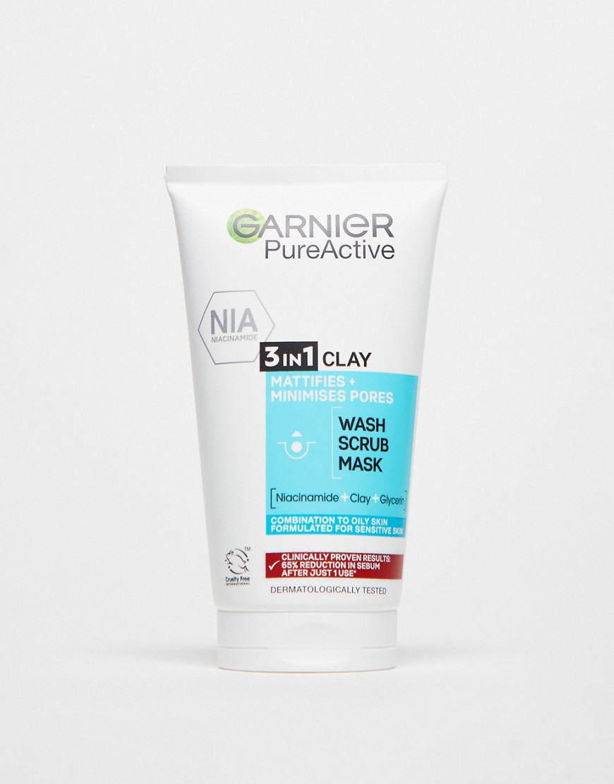 Garnier - Pure Active 3in1 - Klei wash, scrub en masker voor de vette huid 50 ml-Zonder kleur