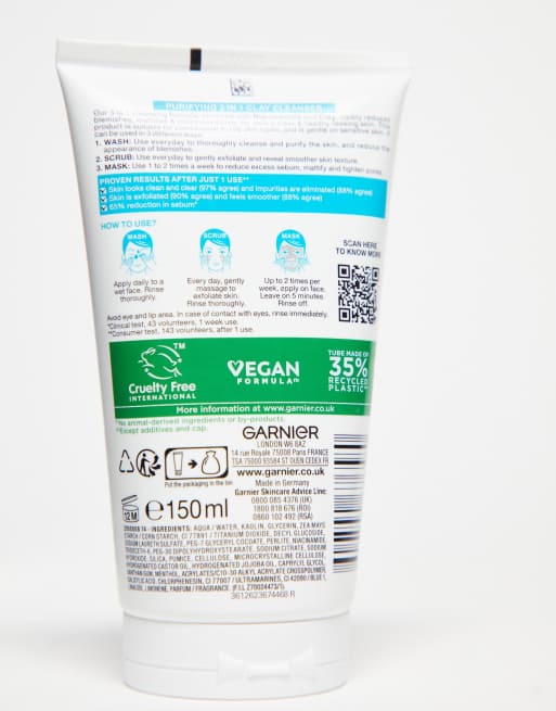 Garnier - Pure Active - Soin  3-en-1 gommage, gel et masque à l'argile pour peaux grasses 50 ml, 3 de 4
