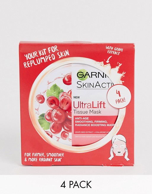Garnier Ultralift Anti Ageing Radiance Boosting Face Sheet Mask 4 Pack Box 128g