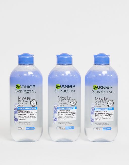 Garnier – Woda micelarna z olejkiem do oczyszczania delikatnej skóry wokół oczu, 400 ml, zestaw 3 sztuk – taniej o 33%