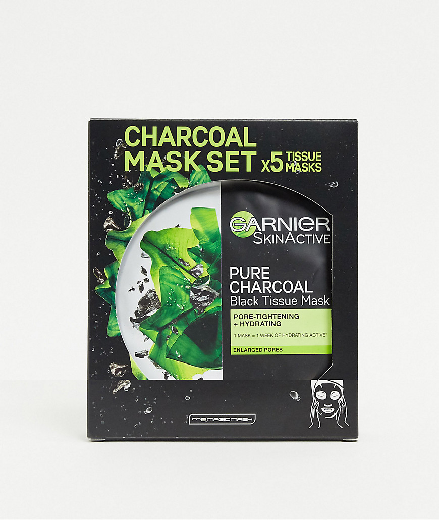 Garnier - Zuiverend en hydraterend gezichtsmaskerblad met houtskool en algen voor vergrote poriën (5 set)-Zonder kleur