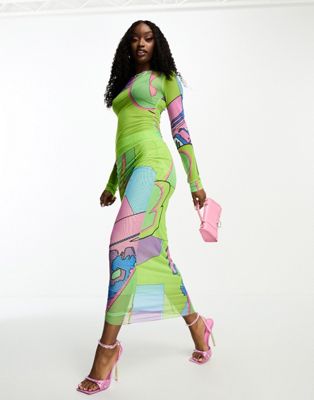Gbemi mesh maxi skirt co-ord in green graphic print