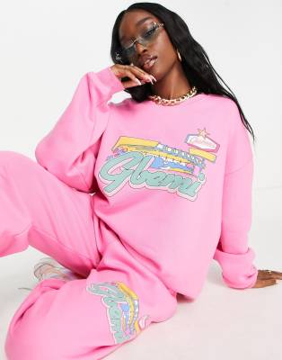 Gbemi motif oversized sweat top co ord in pink