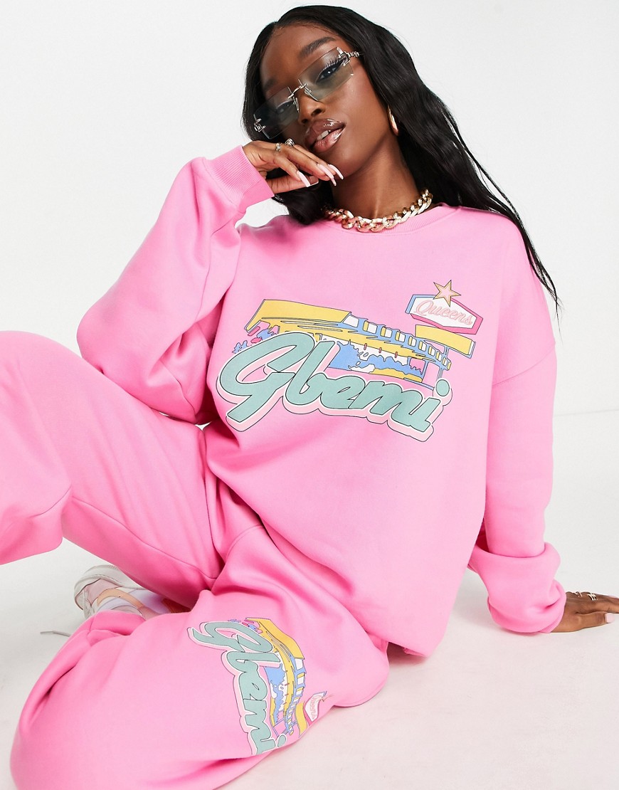 Gbemi Motif Oversized Sweatshirt Top In Pink - Part Of A Set