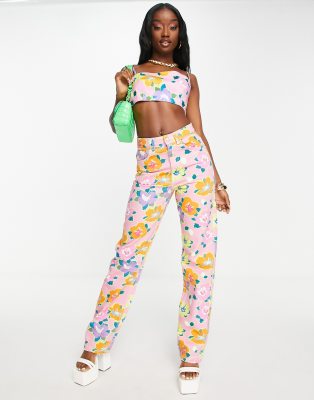 Gbemi Gbemi teni straight leg jeans co-ord in floral print-Multi